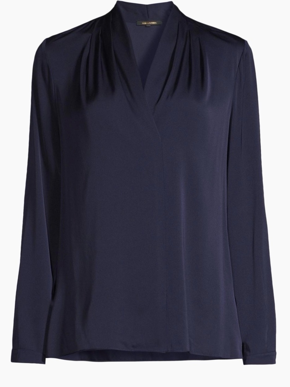 Kobi Halperin Navy Silk V-Neck Long-Sleeve Blouse